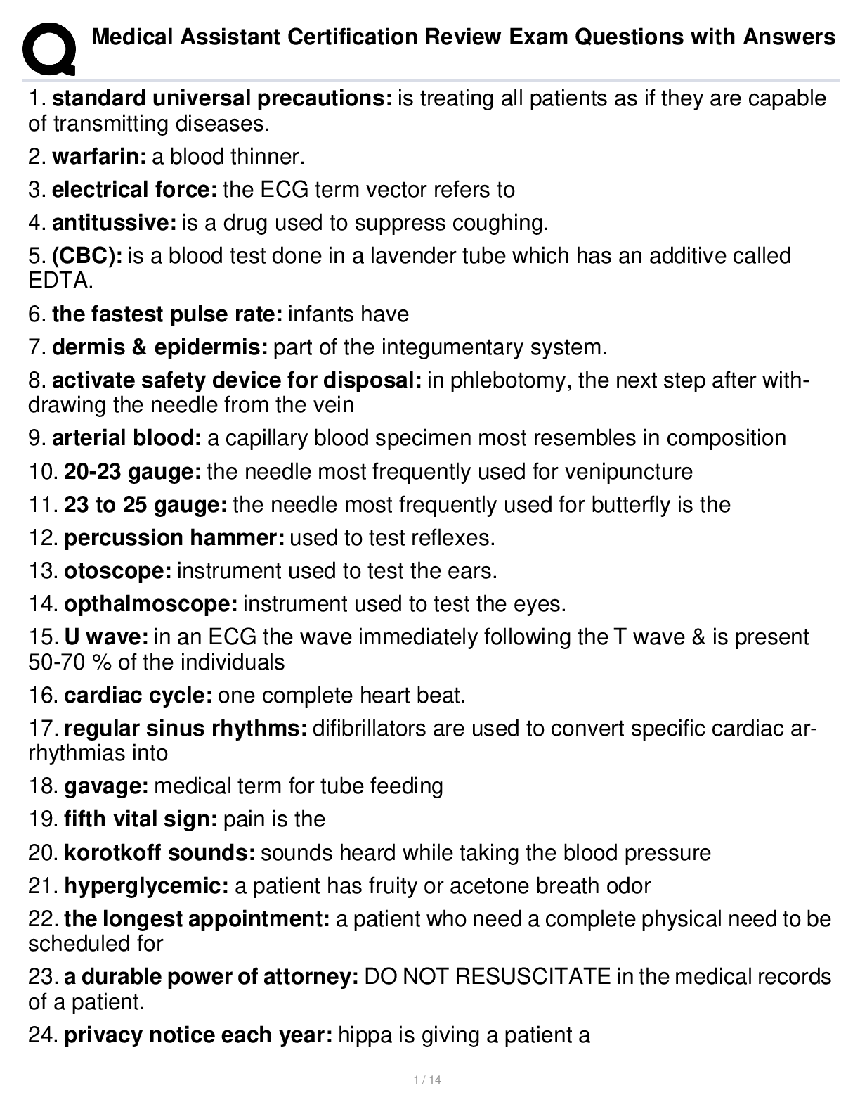 Medical Assistant Certification Review Exam 2022 With Complete Solution